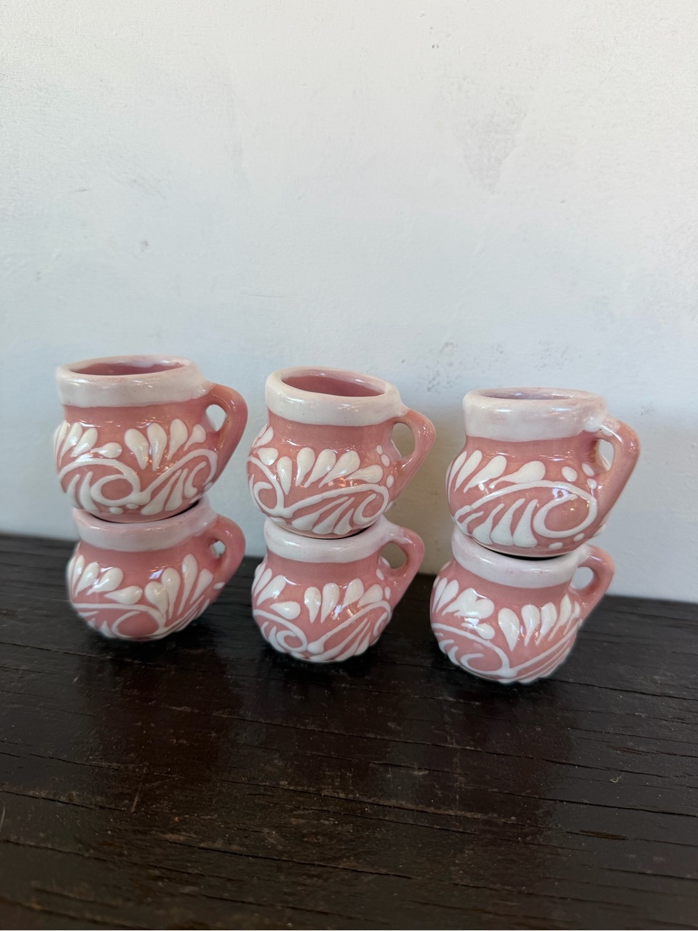 Handcrafted Pink Ceramic Talavera Mini Tequila Mugs Glasses.